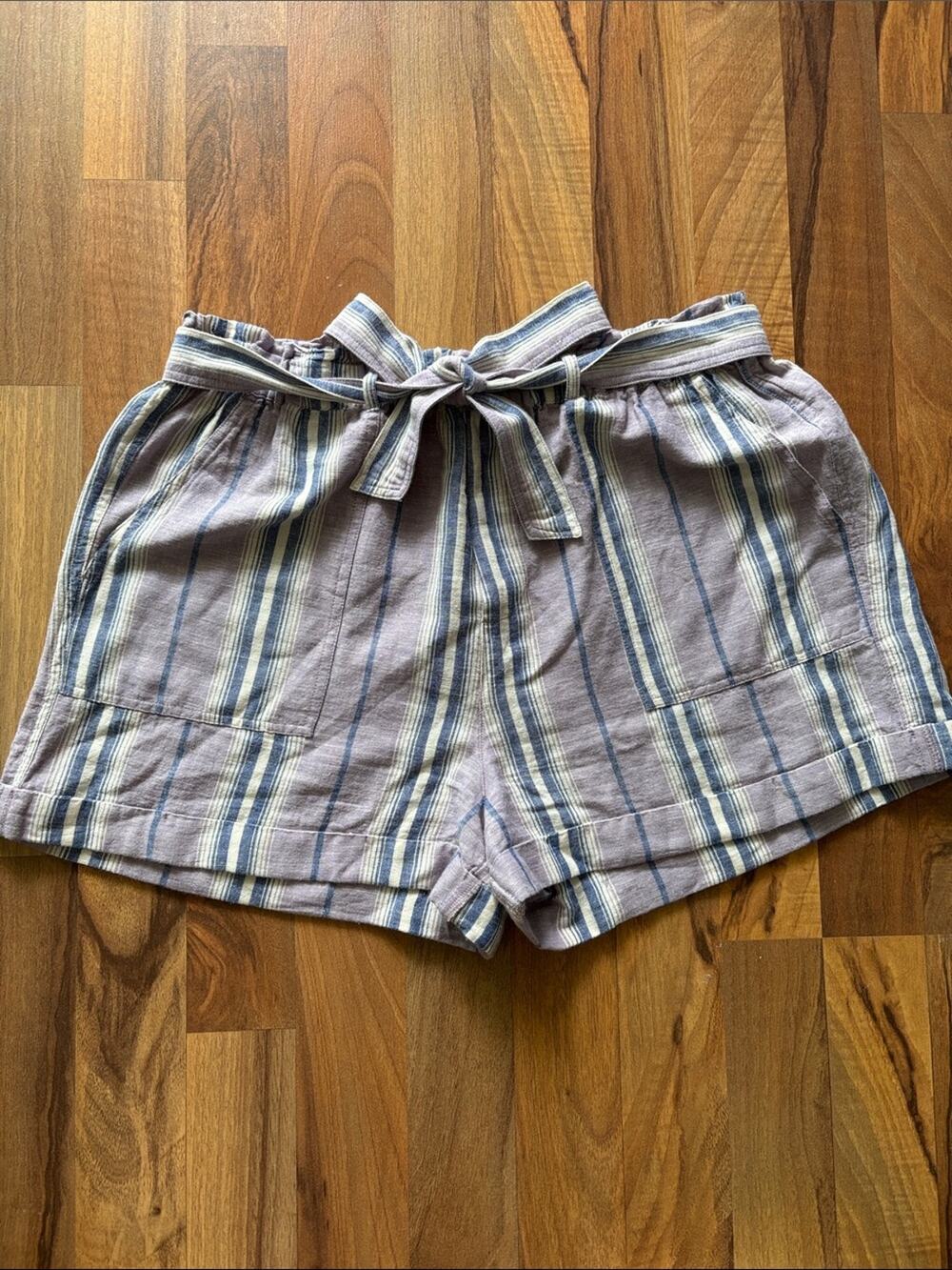 Lucky Brand Lavender Striped High-Waist Tie Shorts Size M